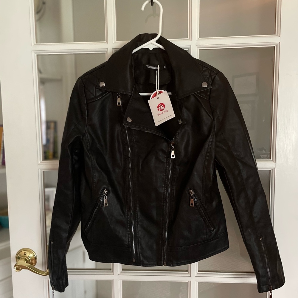NWT Black faux Leather Moto Jacket Asymmetrical Zipper